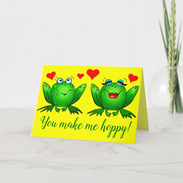Niedliche Cartoon Frogs hören fröhlich farbenfroh Karte (Vorderseite)