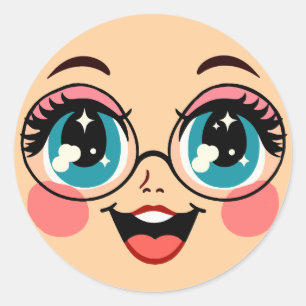 niedliche Cartoon Girls Brille Faces Art Runder Aufkleber