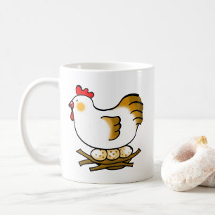 Niedliche Cartoon-Henne auf Nest mit Bauernhof-Eie Kaffeetasse