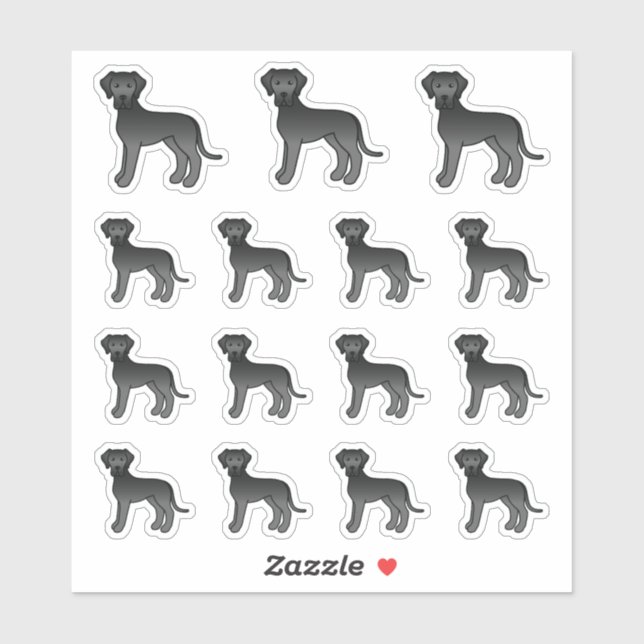 Niedliche Cartoon-Hunde aus Black Great Dane Aufkleber (Blatt)