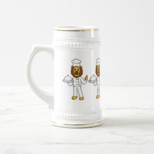Niedliche Cartoon-Illustration für Löwen-Koch Bierglas