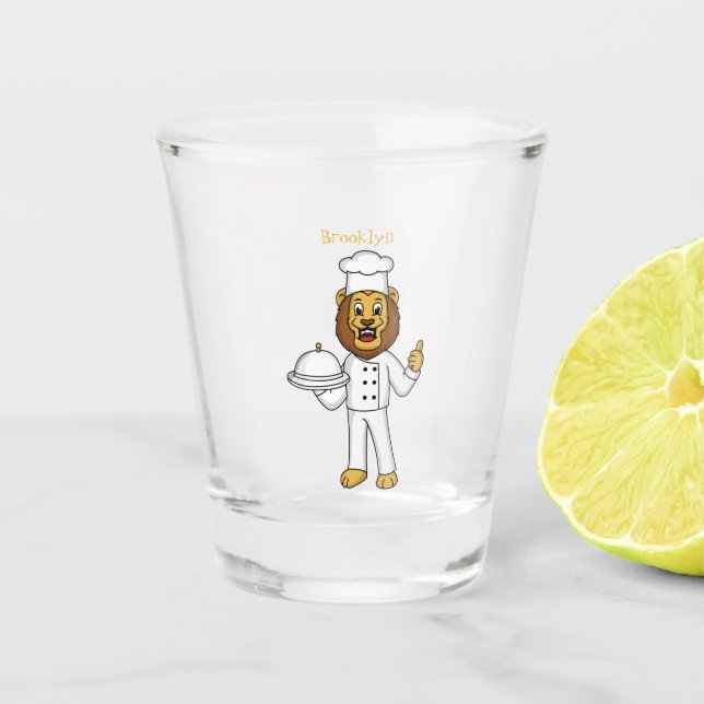 Niedliche Cartoon-Illustration für Löwen-Koch Schnapsglas (Vorderseite)
