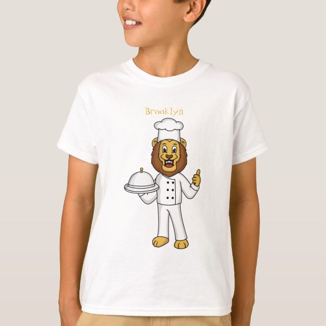 Niedliche Cartoon-Illustration für Löwen-Koch T-Shirt (Vorderseite)
