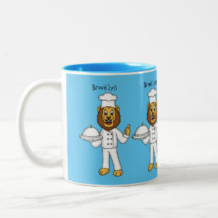 Niedliche Cartoon-Illustration für Löwen-Koch Zweifarbige Tasse