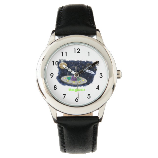 Niedliche Cartoon-Illustration über Fische im Welt Armbanduhr (Vorderseite)