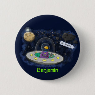 Niedliche Cartoon-Illustration über Fische im Welt Button