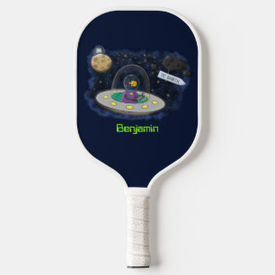 Niedliche Cartoon-Illustration über Fische im Welt Pickleball Schläger