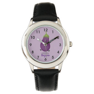 Niedliche Cartoon-Illustration von Auberginen Armbanduhr