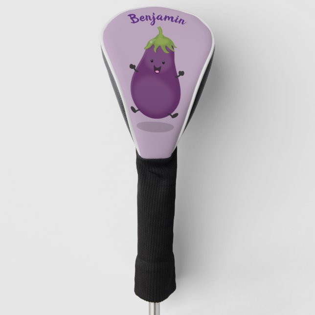 Niedliche Cartoon-Illustration von Auberginen Golf Headcover (Vorderseite)
