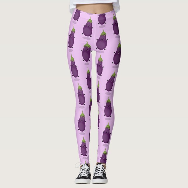 Niedliche Cartoon-Illustration von Auberginen Leggings (Vorderseite)