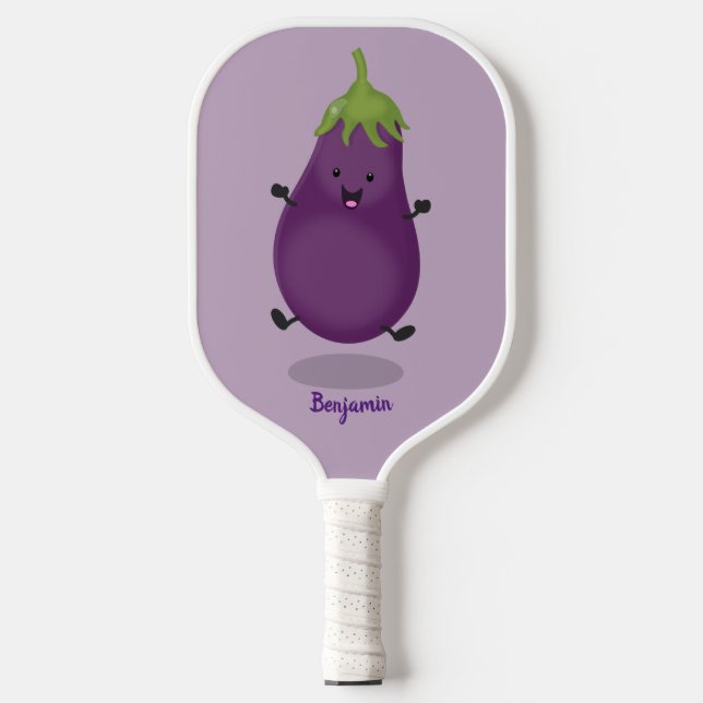 Niedliche Cartoon-Illustration von Auberginen Pickleball Schläger (Vorderseite)