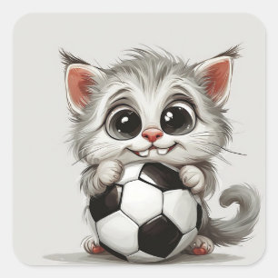 Niedliche Cartoon-Katze mit Fußball Quadratischer Aufkleber