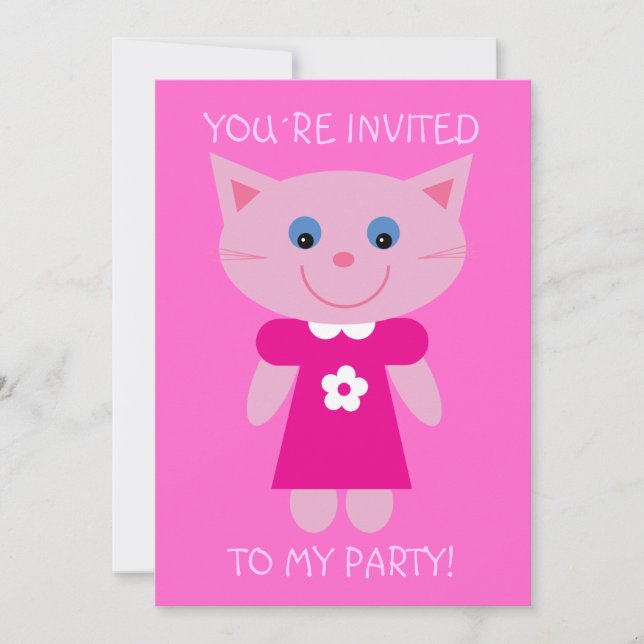 Niedliche Cartoon-Katzen-laden hübsches rosa Einladung (Vorderseite)