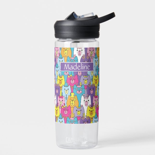 Niedliche Cartoon Katzen personalisieren Trinkflasche (Links)