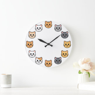 Niedliche Cartoon-Katzengesichter Kawaii Katzen Wa Große Wanduhr