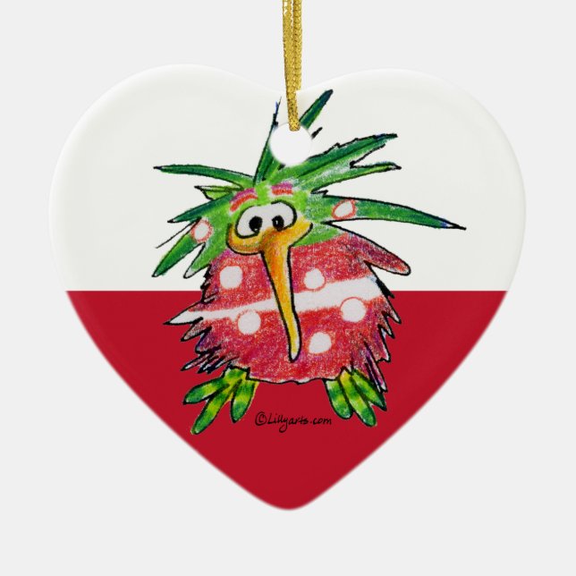 Niedliche Cartoon-Kiwi-Herz-Verzierung Keramikornament (Vorne)