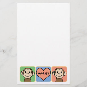 Niedliche Cartoon-Klipp-Kunst-Affen mit Herz-Liebe Briefpapier