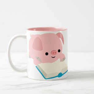 Niedliche Cartoon-Leseferkel-Tasse Zweifarbige Tasse