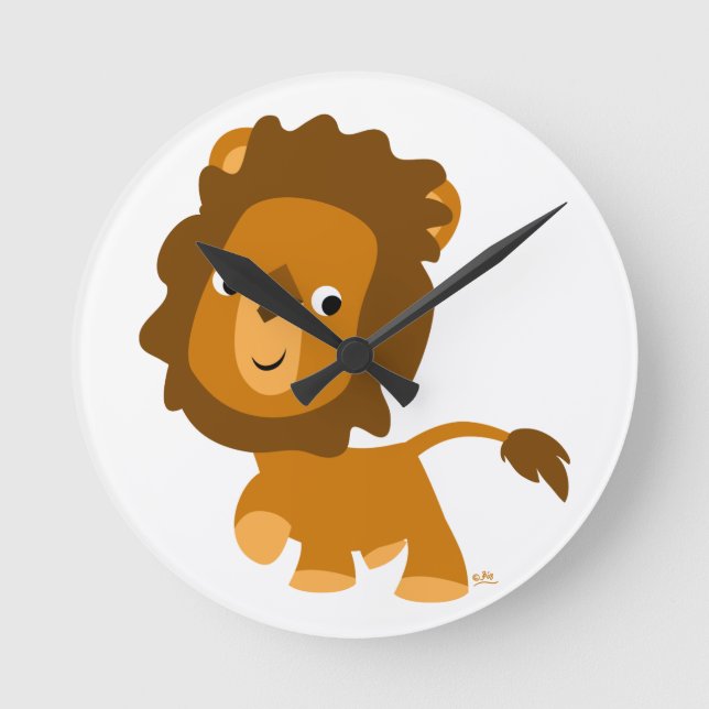 Niedliche Cartoon-Lion-Wandleuchte Runde Wanduhr (Vorderseite)