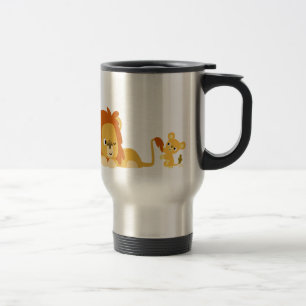 Niedliche Cartoon-Löwe-Vater-und CUB-Pendler-Tasse Reisebecher
