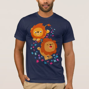 Niedliche Cartoon-Löwen im Garten-T - Shirt