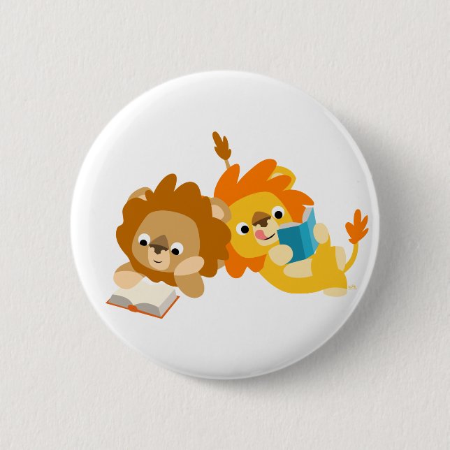 Niedliche Cartoon Löwenlesegeräte Schaltfläche Abz Button (Vorderseite)