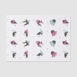 Niedliche Cartoon Pinguine mit Herz und Schneefloc Seidenpapier