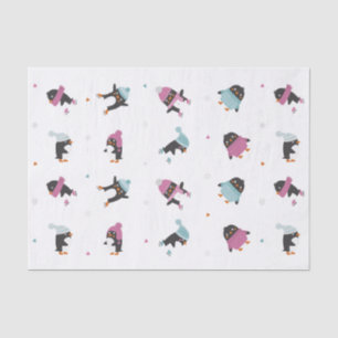 Niedliche Cartoon Pinguine mit Herz und Schneefloc Seidenpapier