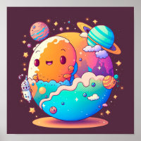 Niedliche Cartoon-Planeten im Weltraum.
