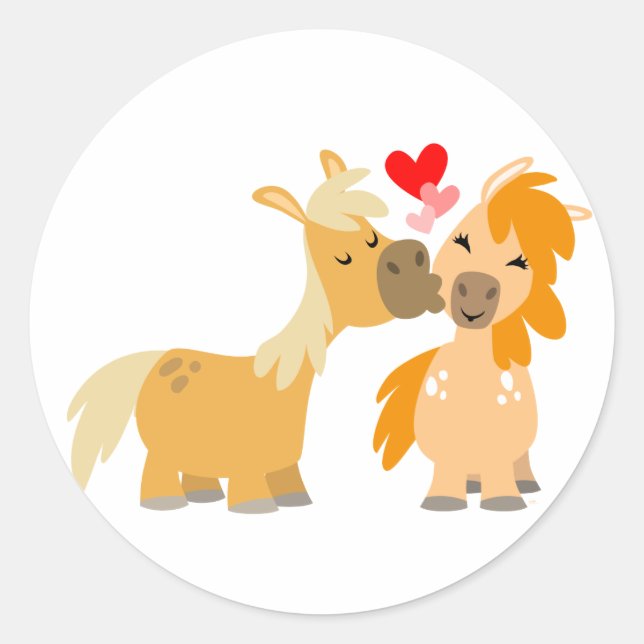 Niedliche Cartoon-Ponys in Liebe Aufkleber (Vorderseite)
