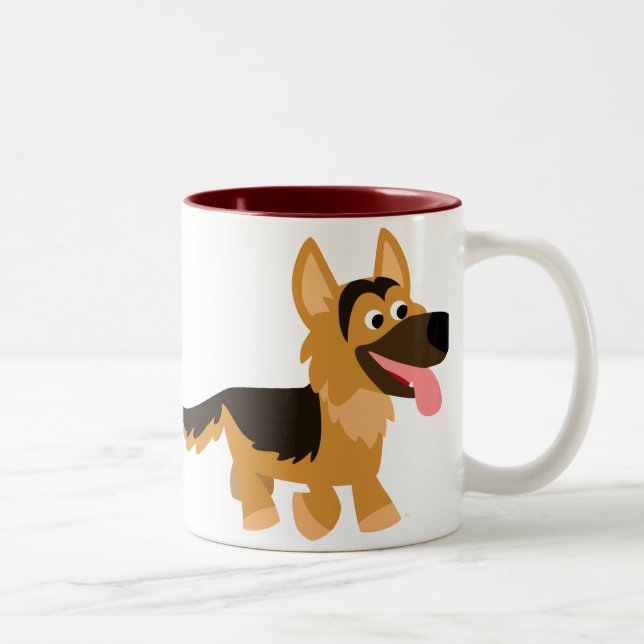 Niedliche Cartoon-Schäferhund-HundeTasse Zweifarbige Tasse (Rechts)