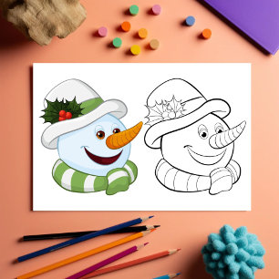 Niedliche Cartoon-Schneemann-Kopffärbeseite Flyer