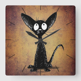 Niedliche Cartoon-Schwarzkatze Große Wanduhr