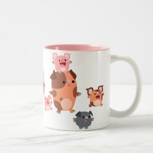 Niedliche Cartoon-Schwein-Familien-Tasse Zweifarbige Tasse