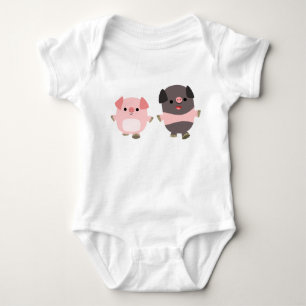 Niedliche Cartoon Schweine auf einem Laufkinderkle Baby Strampler