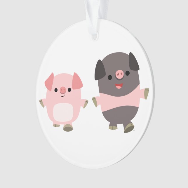 Niedliche Cartoon Schweine auf einem Spaziergang A Ornament (Vorderseite)