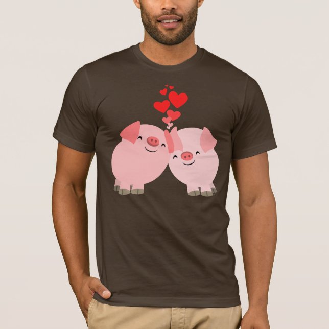 Niedliche Cartoon-Schweine im Liebe-T - Shirt (Vorderseite)