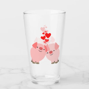 Niedliche Cartoon-Schweine in der Liebe Glas
