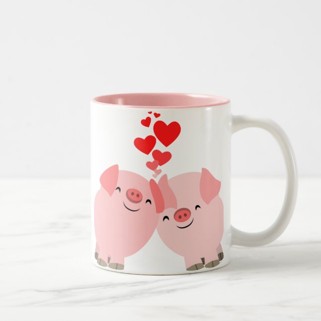 Niedliche Cartoon-Schweine in der Liebe-Tasse Zweifarbige Tasse (Rechts)