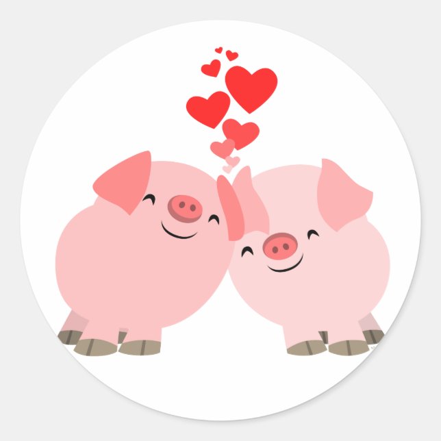 Niedliche Cartoon Schweine in Lieben Runder Aufkleber (Vorderseite)