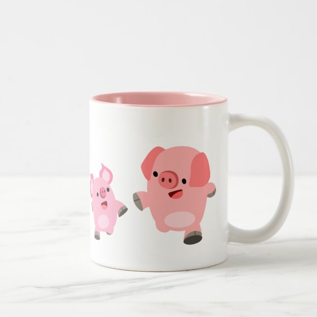 Niedliche Cartoon-Schweine Zweifarbige Tasse (Rechts)