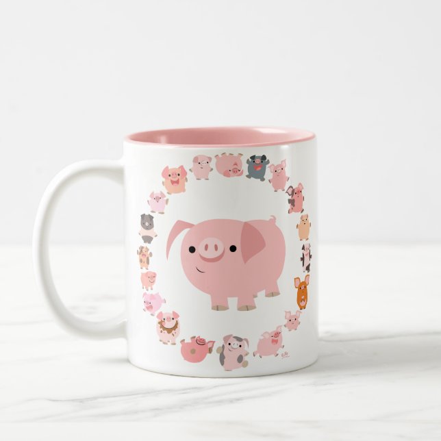 Niedliche Cartoon-Schweinemandala-Tasse Zweifarbige Tasse (Links)