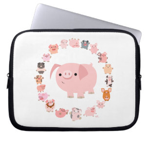 Niedliche Cartoon-Schweinmandala-Laptop-Hülse Laptopschutzhülle
