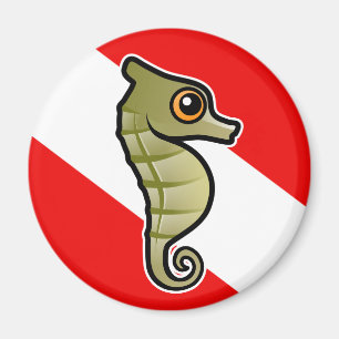 Niedliche Cartoon-Seepferd-Tauchen-Flagge Magnet