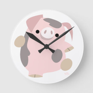 Niedliche Cartoon-Tanzen-Schwein-Uhr Runde Wanduhr