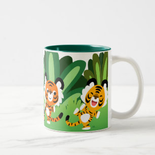 Niedliche Cartoon-Tiger, die in die Zweifarbige Tasse
