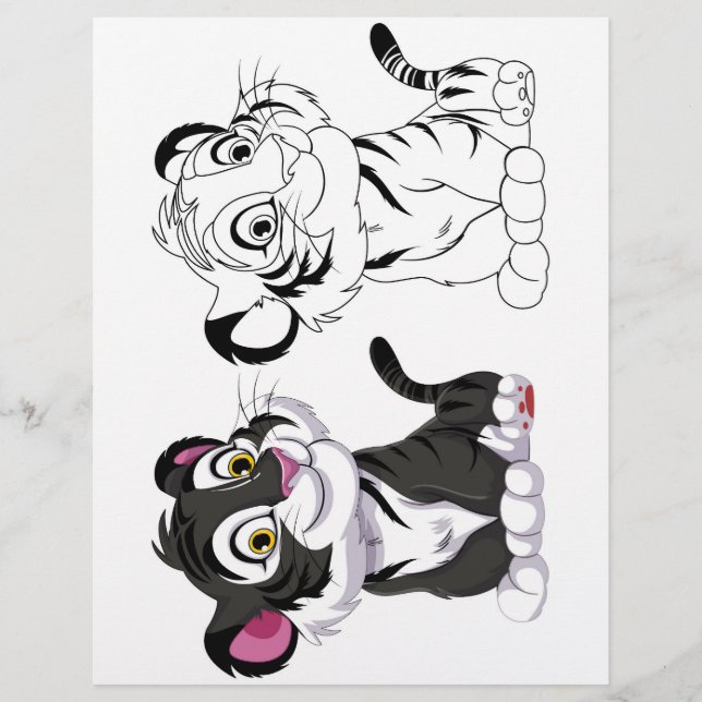 Niedliche Cartoon-Tigerfarbseite Flyer (Vorne)