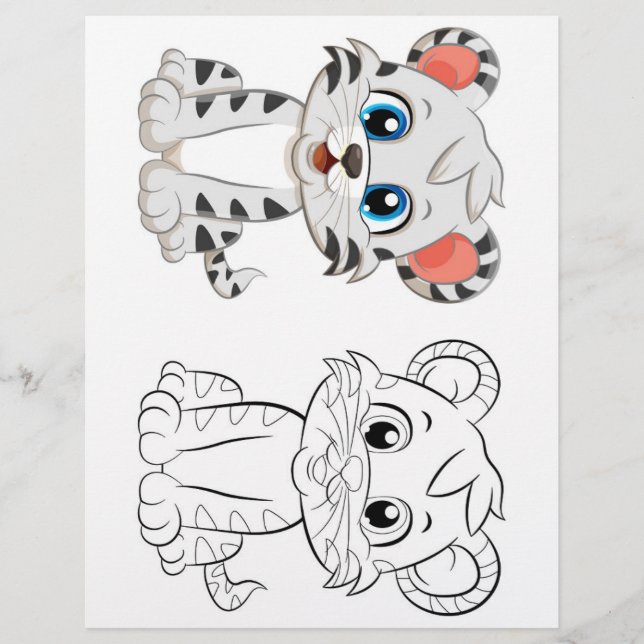 Niedliche Cartoon-Tigerfarbseite Flyer (Vorne)