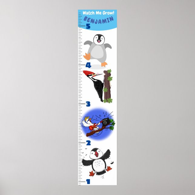 Niedliche Cartoon-Wachstumstabelle für lustige Vög Poster (Vorne)