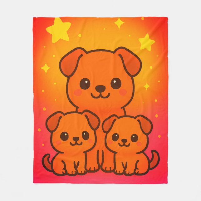 Niedliche Cartoon Welpen mit Starry Gradient Backg Fleecedecke (Vorderseite)